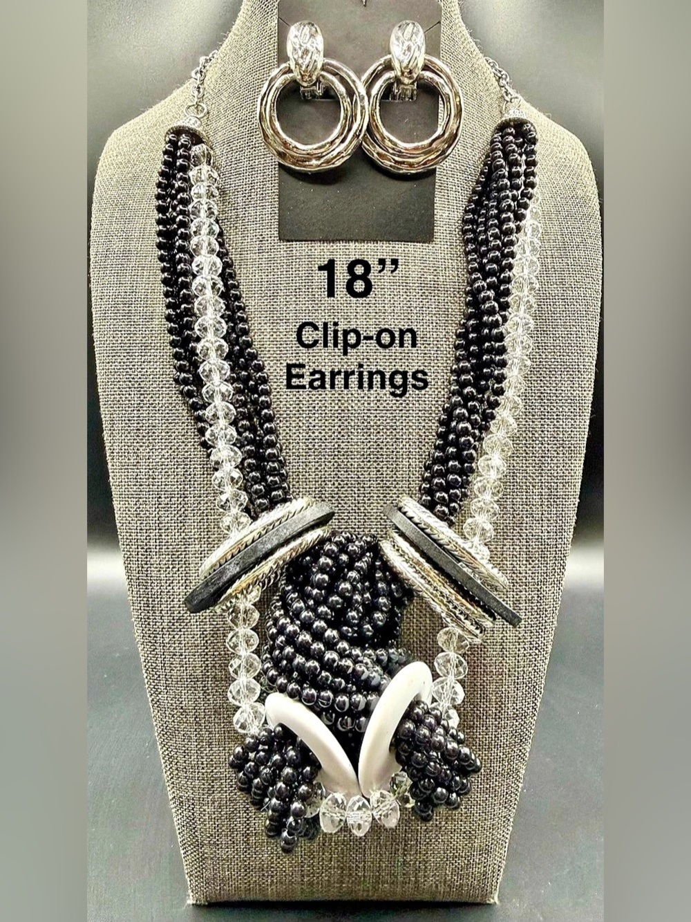 Black & Silver Multi-Strand Statement Necklace Set